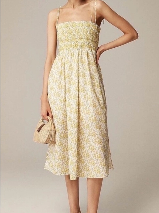 J. Crew Dresses & Skirts - J. Crew Yellow Floral Smocked Midi Dress